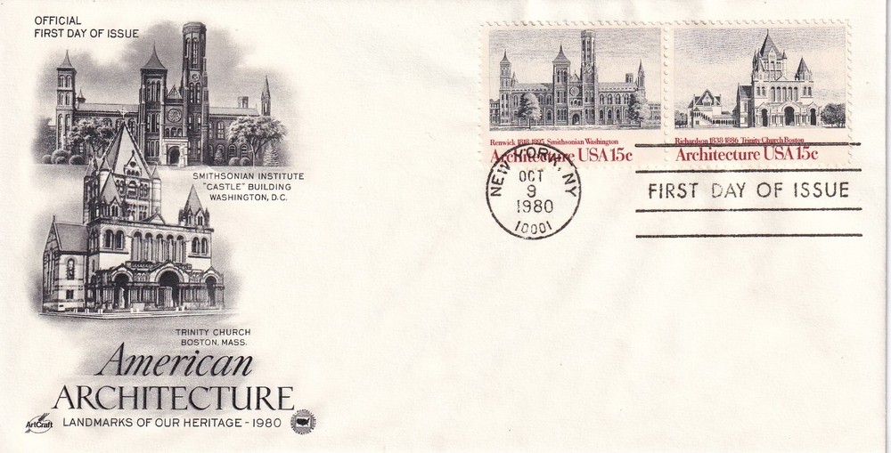STAMP SCOTT 1838, 1839 "Smithsonian" "Architecture" 15 CENT 1980 FDC - L