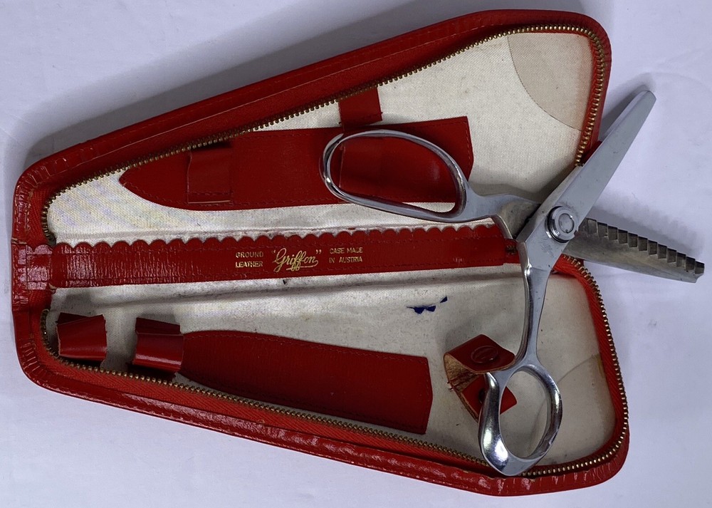 Scissors Griffon Austria Pinking Sheers Red Leather Case