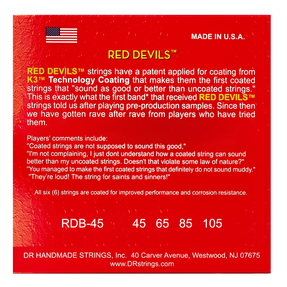 DR Strings RED DEVILS - RED Colored Bass Strings: Medium 45-105 [RDB-45]