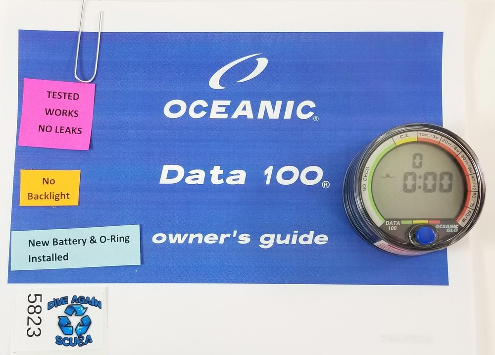 Oceanic Data 100 Puck Scuba Dive Computer Module + Manual #5823