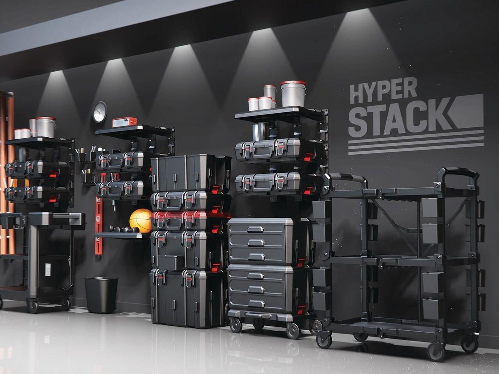 Hyper Tough Hyper Stack Heavy Duty 3 Piece Modular Rolling Toolbox System, Black