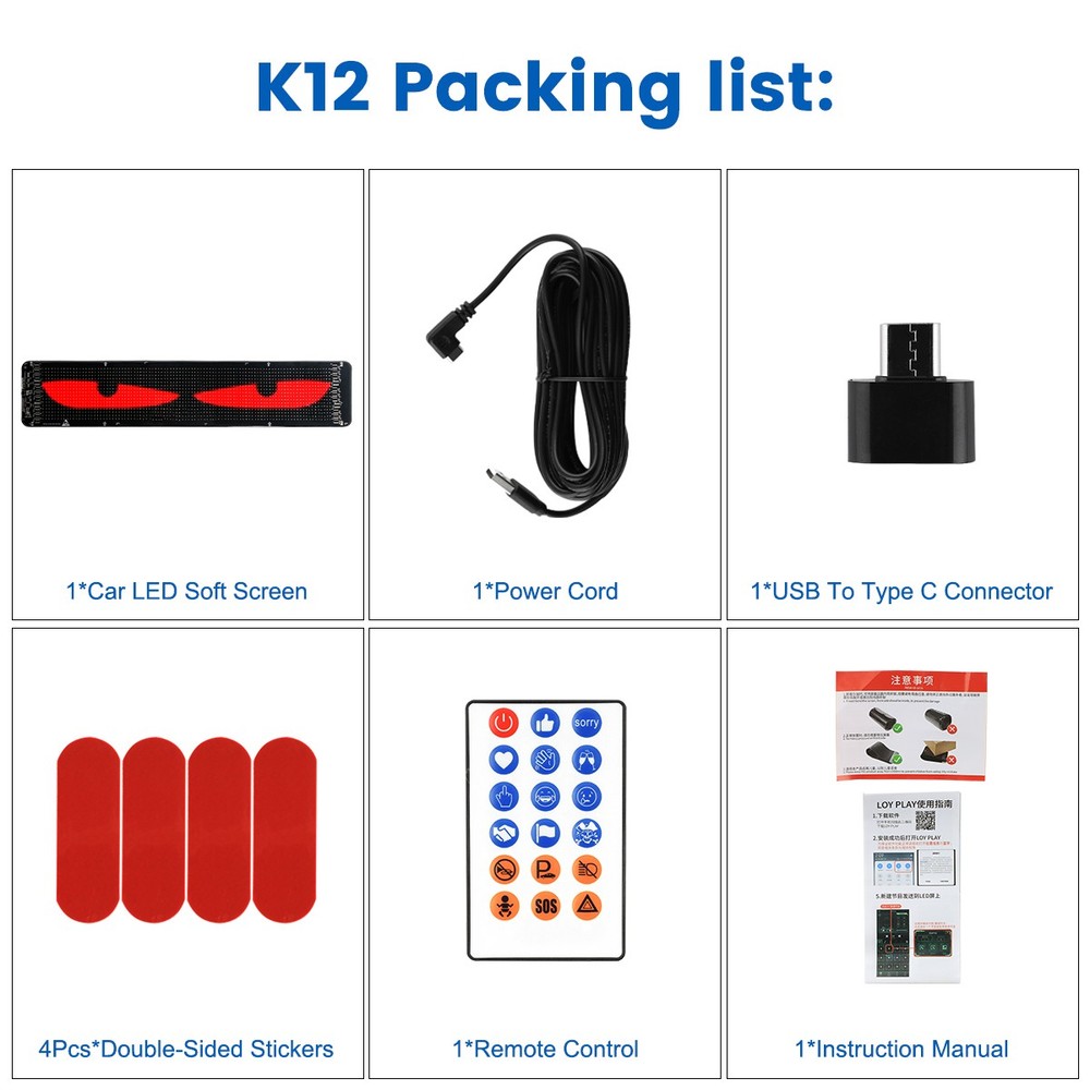 Programmable Car LED Display Panel Bluetooth Control Flexible Screen USB Powered