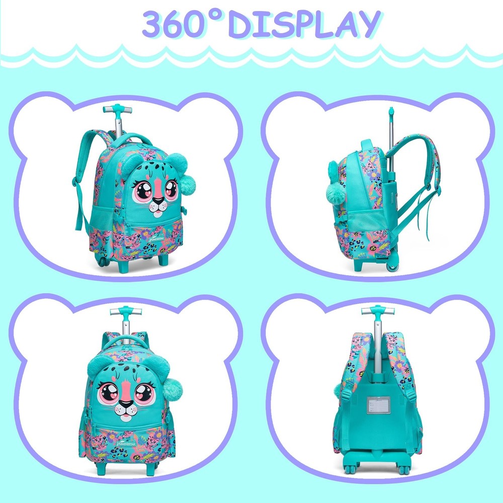 Rolling Backpack for Girls Backpacks with Wheels for Elementary School Studen...