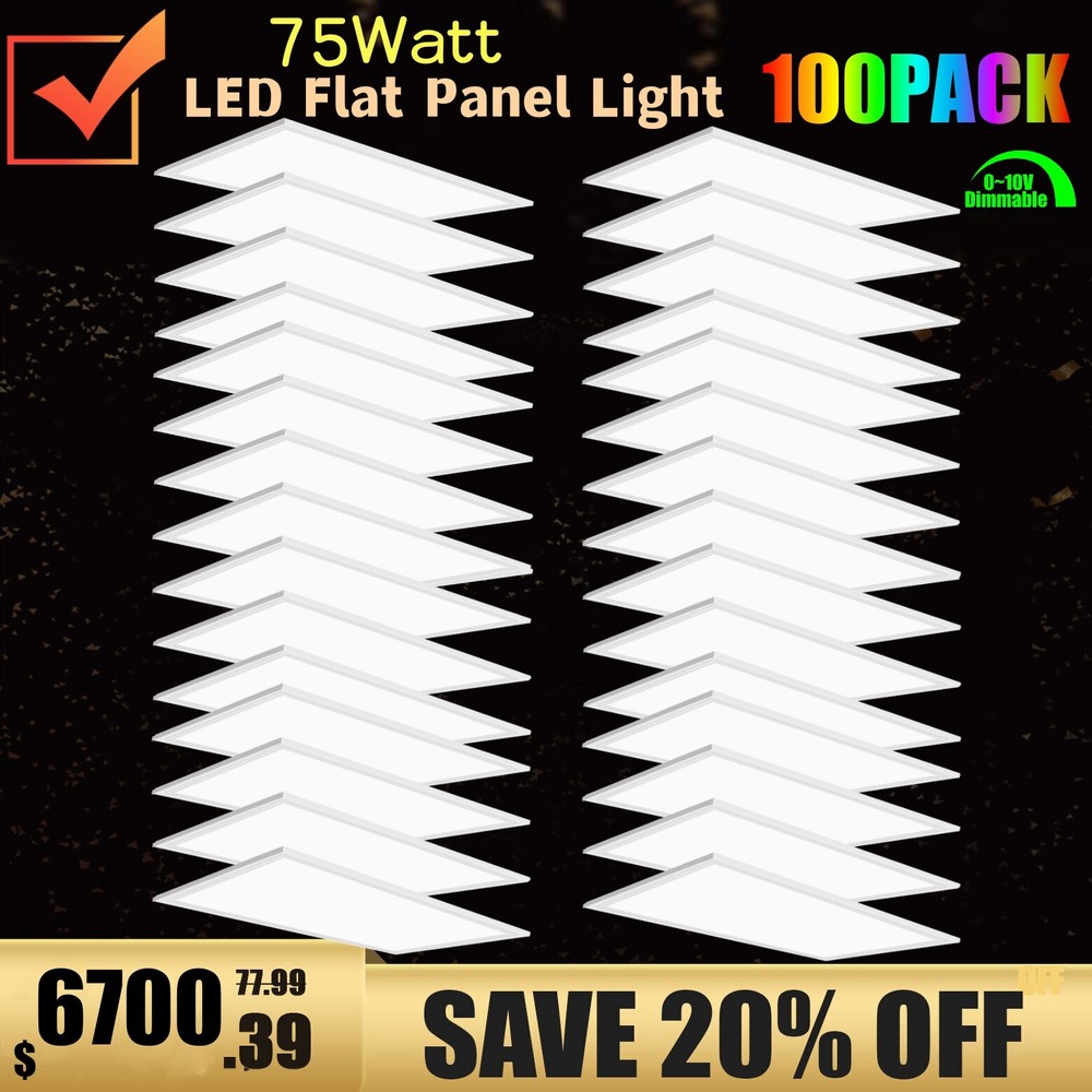 4-100Pack 4x2 FT LED Light Flat Panel, 75W Dimmable Recessed Drop Ceiling Lights