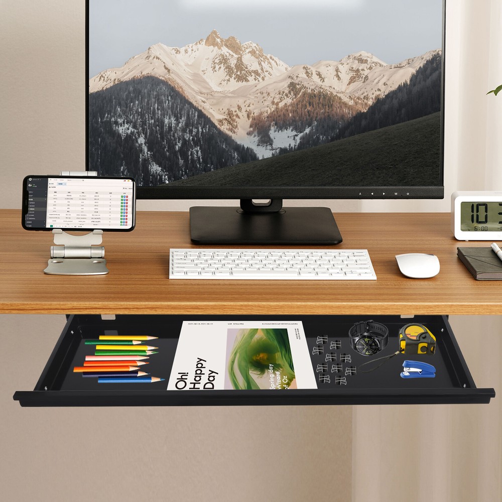 Sliding Pull-Out Under Desk Drawer – Space-Saving Keyboard Organizer