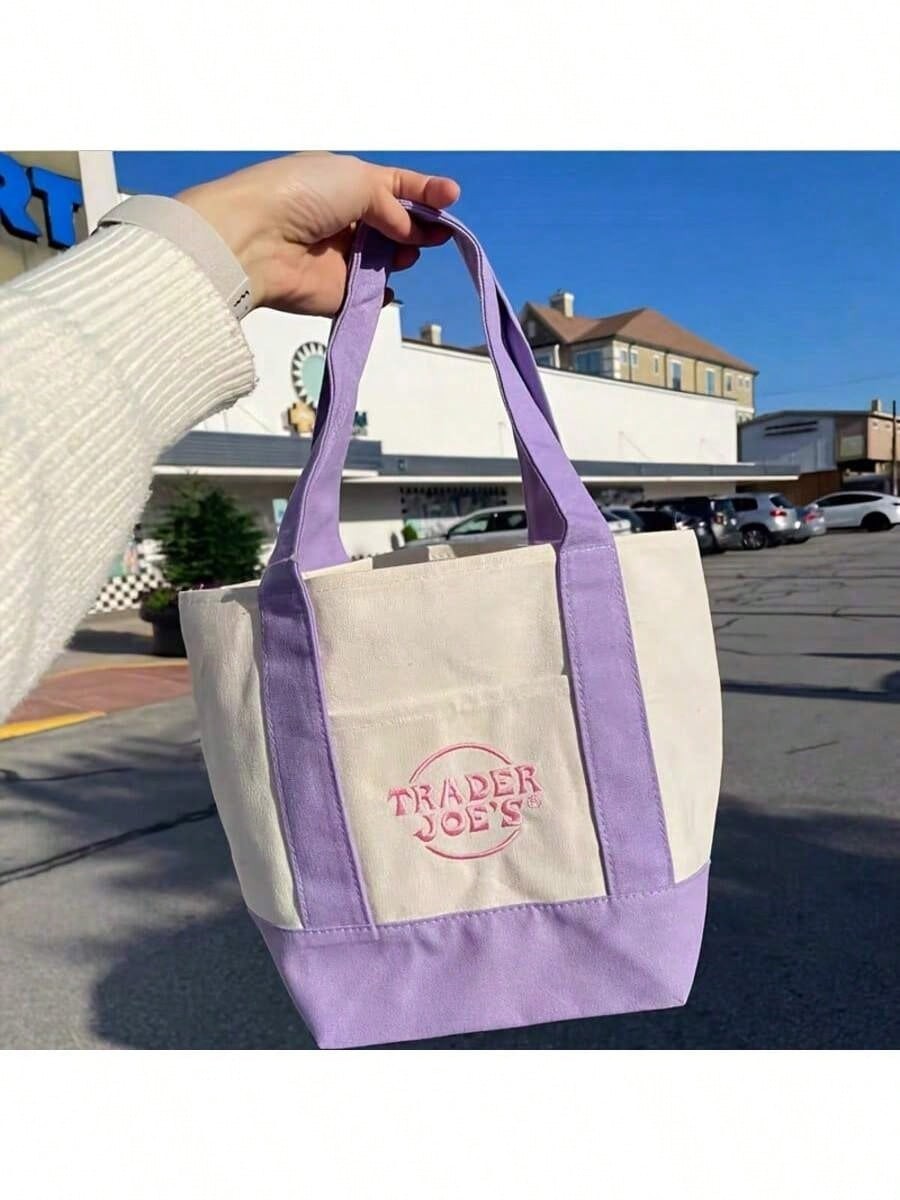 Set of 4 Trader Joe's Mini Canvas Tote Bags Blue Red Yellow Navy Limited Edition