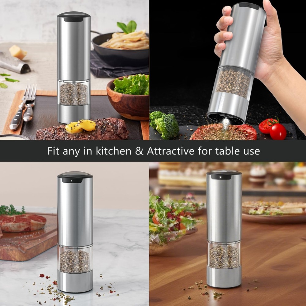 Pepper Grinder, Rechargeable Automatic Pepper Mill Grinder with Light, Hand O...