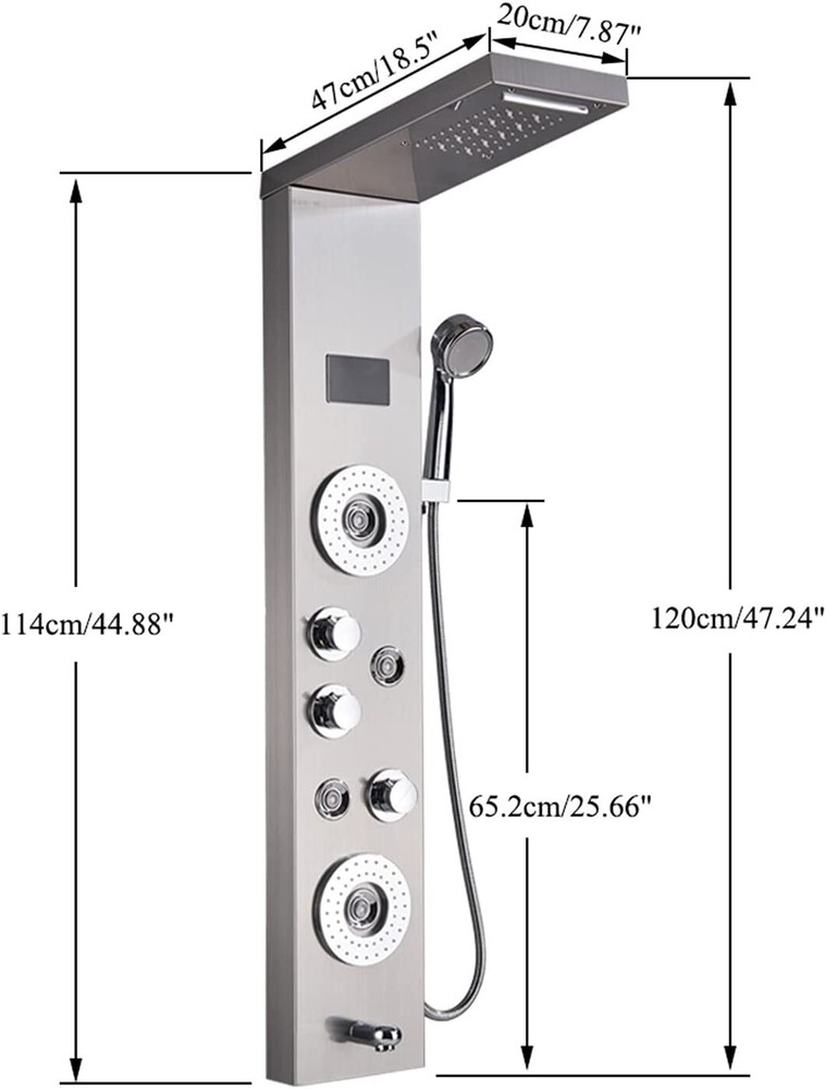 ELLO&ALLO Led Rainfall Waterfall Shower Panel Tower Rain Massage Jet Stainless