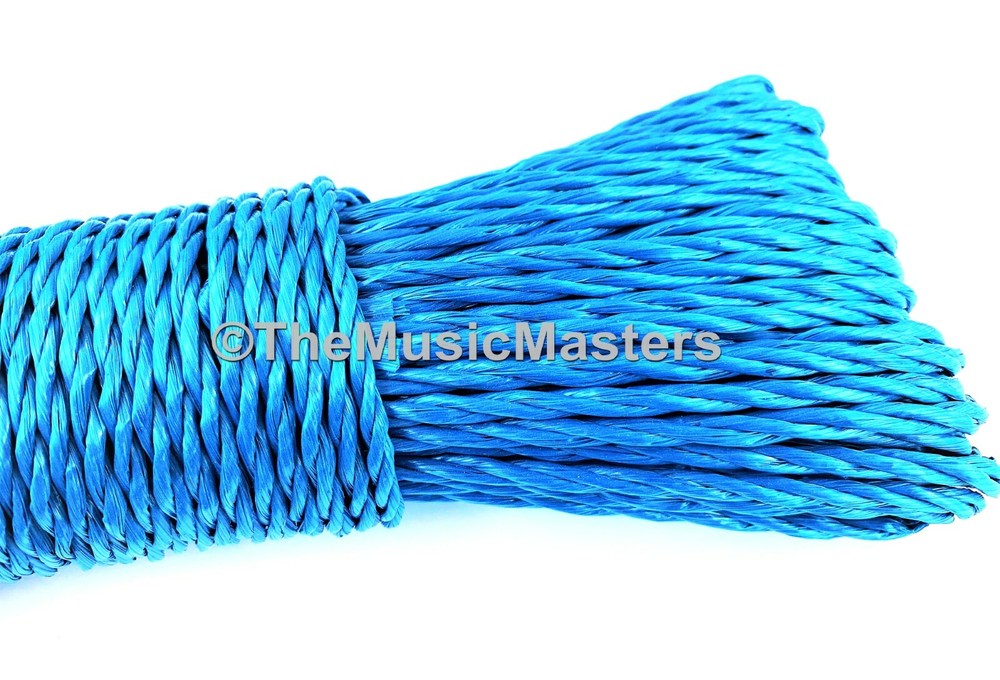 (2) Blue 50ft Twisted Poly UTILITY ROPE Line Cargo Tie Down Cord Twine String