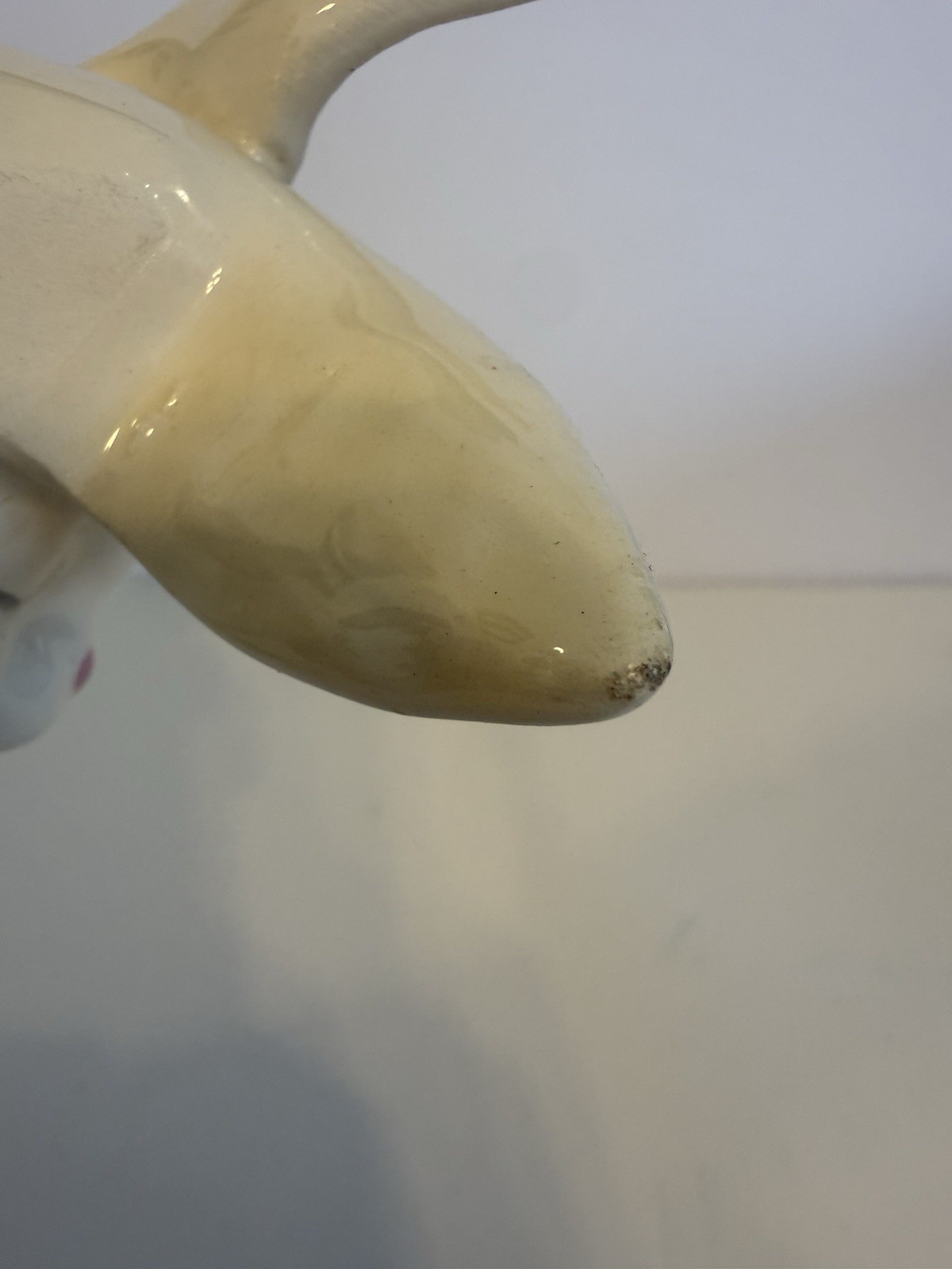 Vintage Ceramic Sleeping Bunny Shelf Sitter Hand-painted White Rabbit Ear Repair