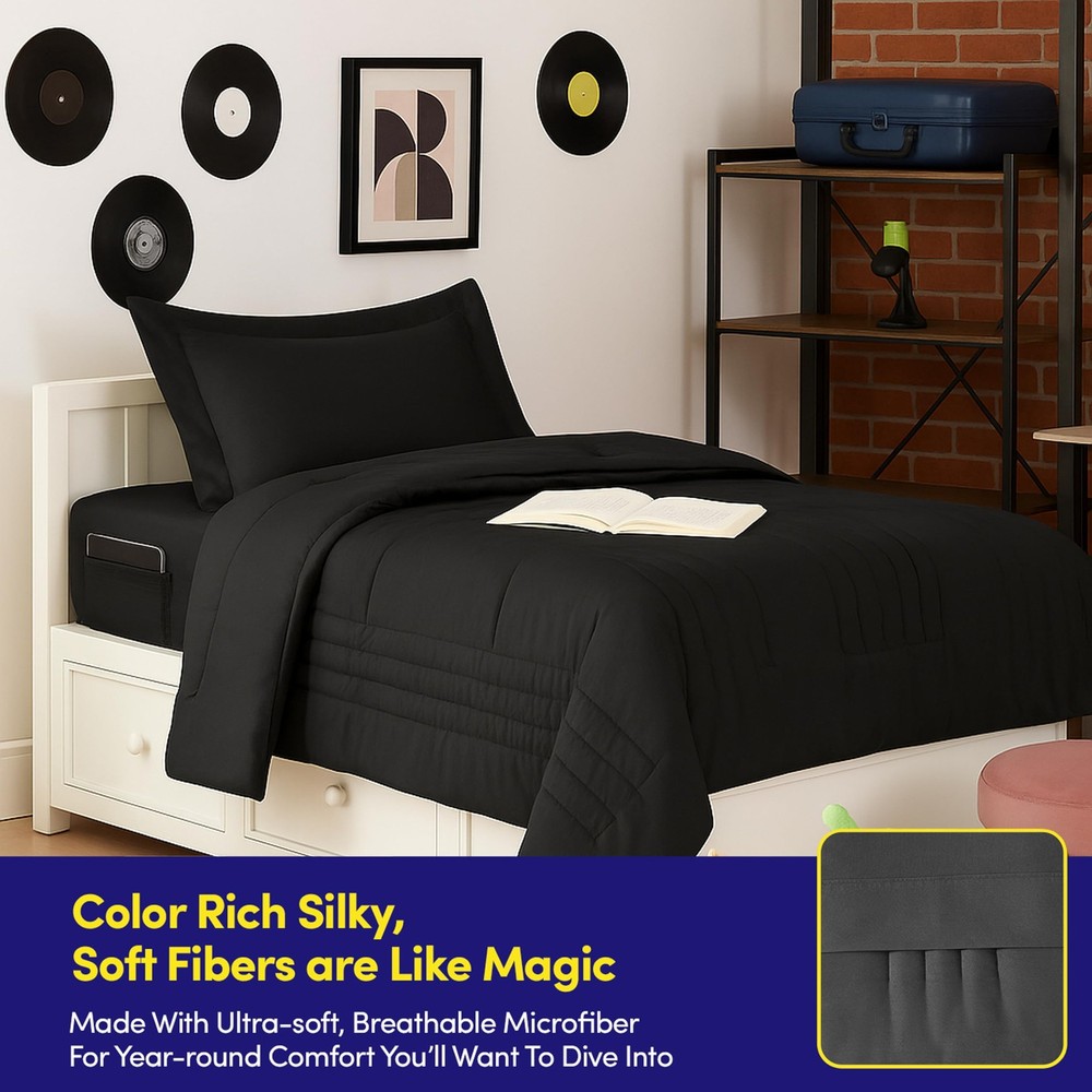 Twin Size Comforter Set Quilted Stripe Bedding Bundle – Comforter, Mattress P...