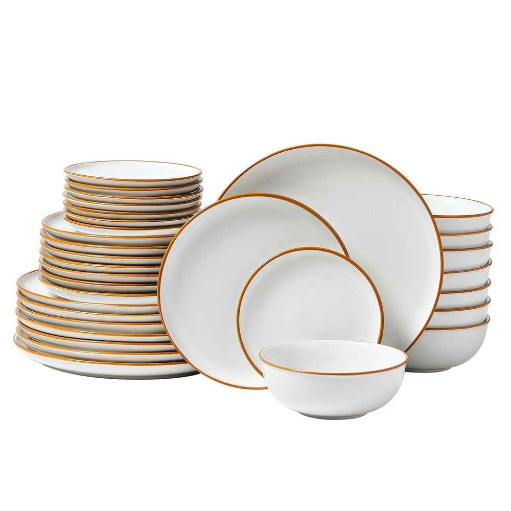 32-Pc Ceramic Place Setting Set for 8, White, 6.4–10.6in