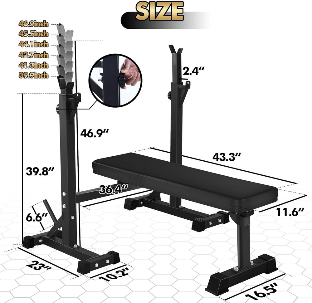 Weight Bench with Squat Rack Workout Bench Adjustable Barbell Rack Stand