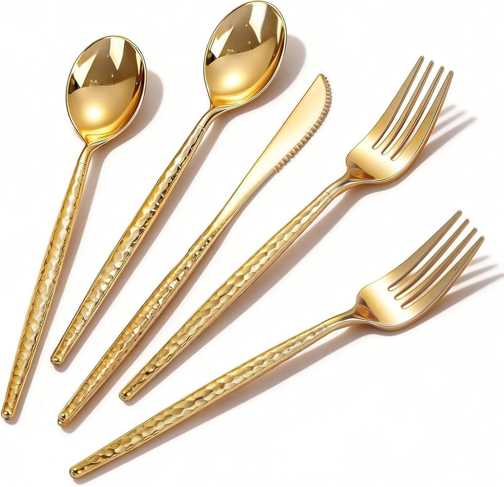 WILLIFE Gold Plastic Sierware -Heavy Duty Plastic Sierware Includes 40