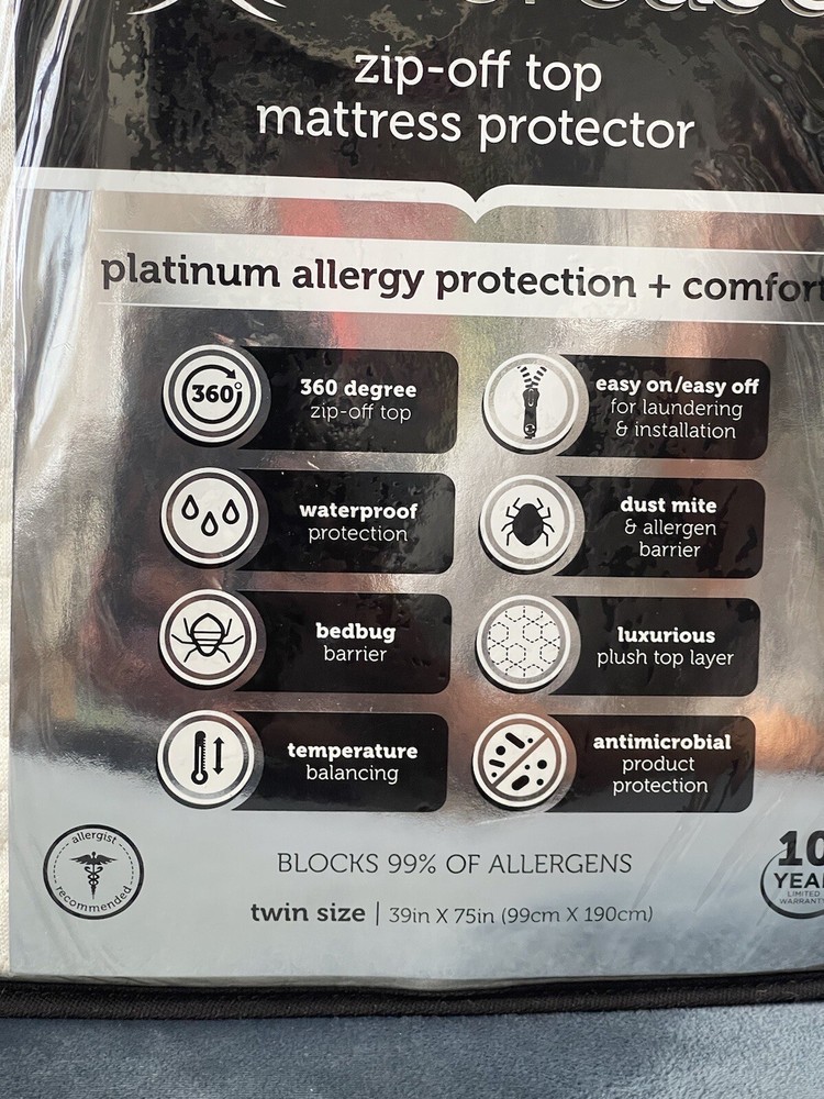 ALLEREASE Twin Mattress Protector Platinum Allergy Relief & Comfort Zip-Off Top