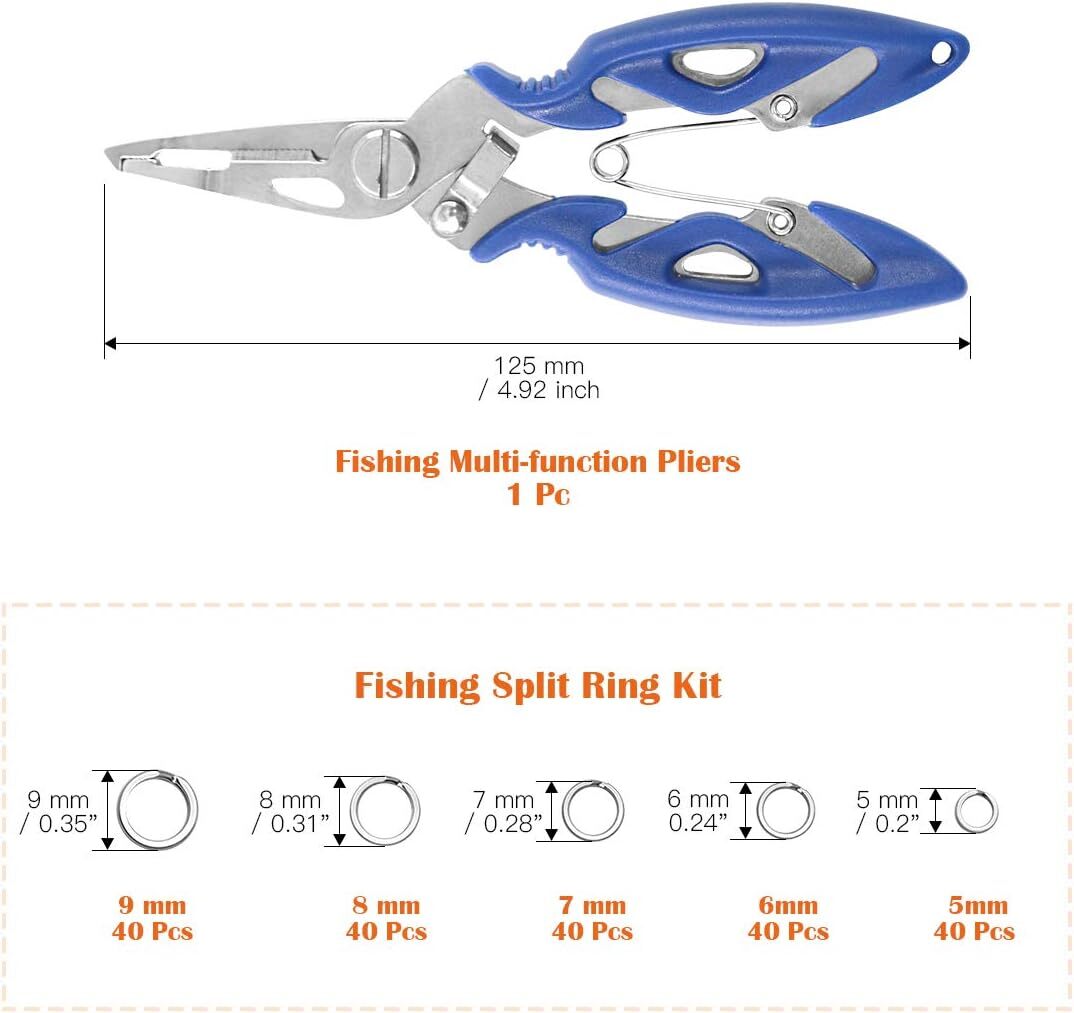 201Pcs 5 Size Fishing Stainless Steel Lures Split Rings For Fish Snap Connector
