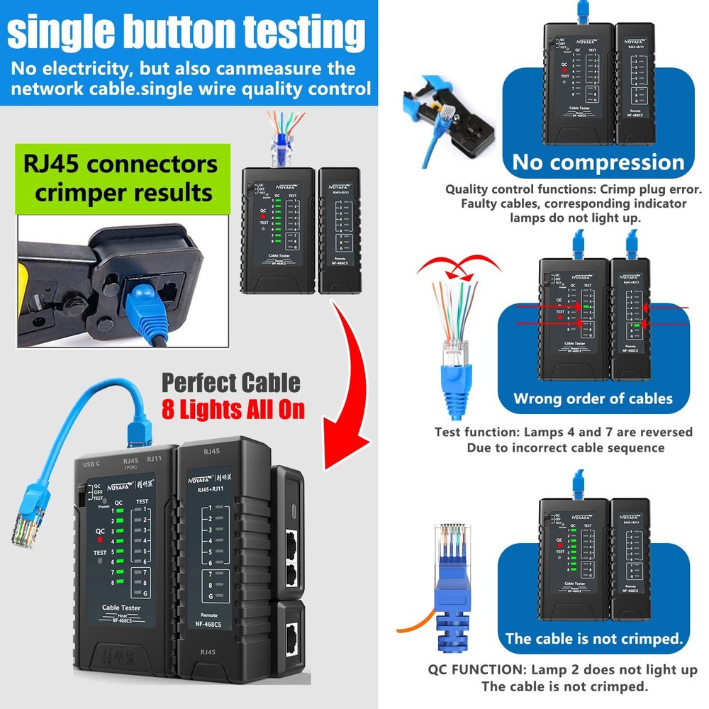 NF-468CS Network Cable Tester Telephone & Continuity Tester Ethernet Cable Ma...