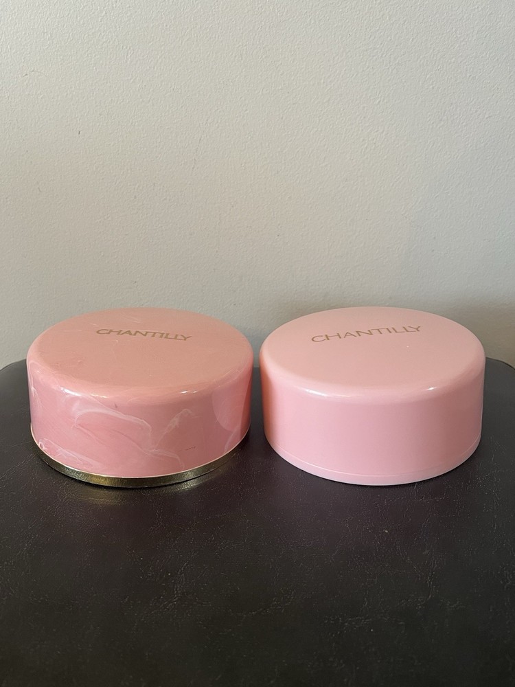 Vintage CHANTILLY Pink Marbled & Solid Dusting Powder EMPTY Containers W Lids