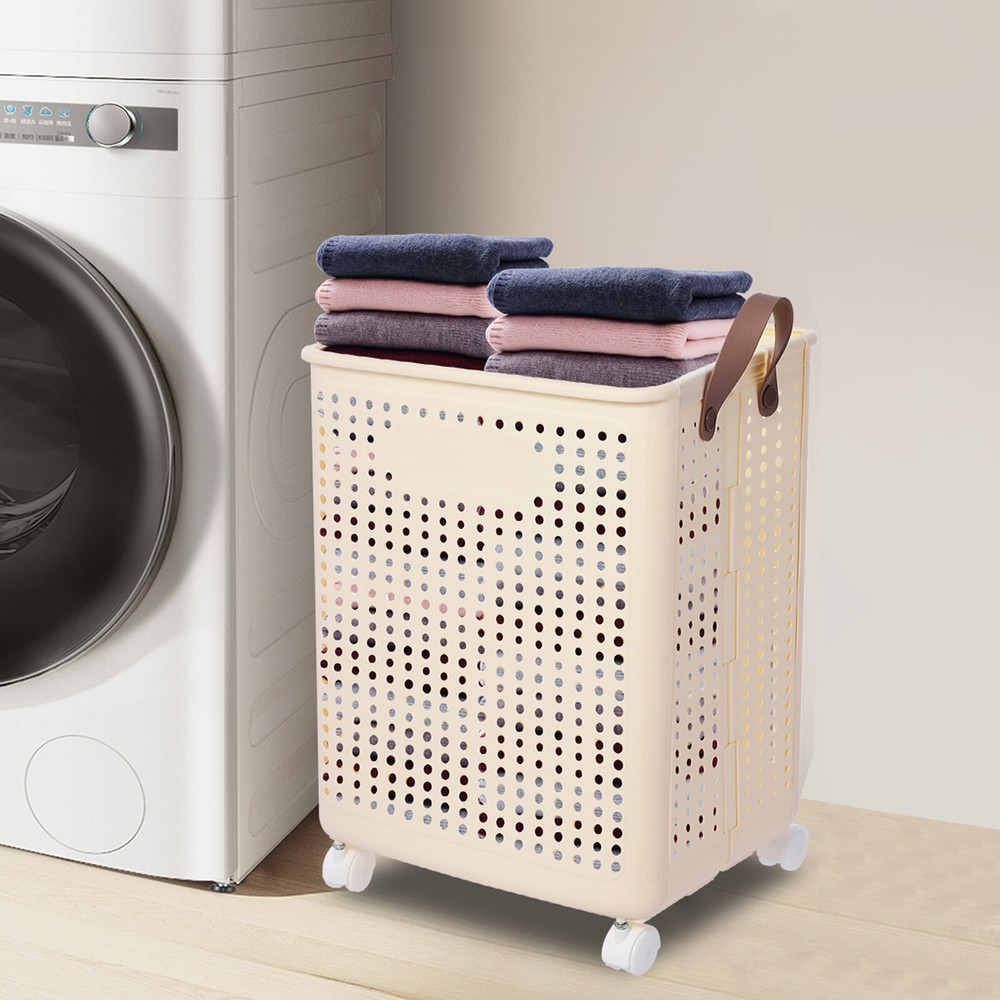 66lbs Collapsible Laundry Hamper Foldable Rolling Laundry Basket With Wheels