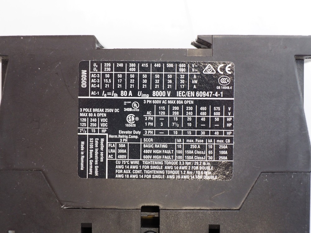 EATON DILM50 XTCE050D 250V DC 80A 3-Pole Contactor Module