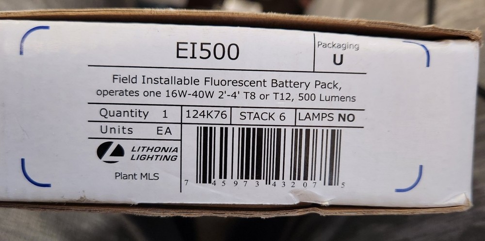 LITHONIA LIGHTING EI500 Fluorescent Battery Pack