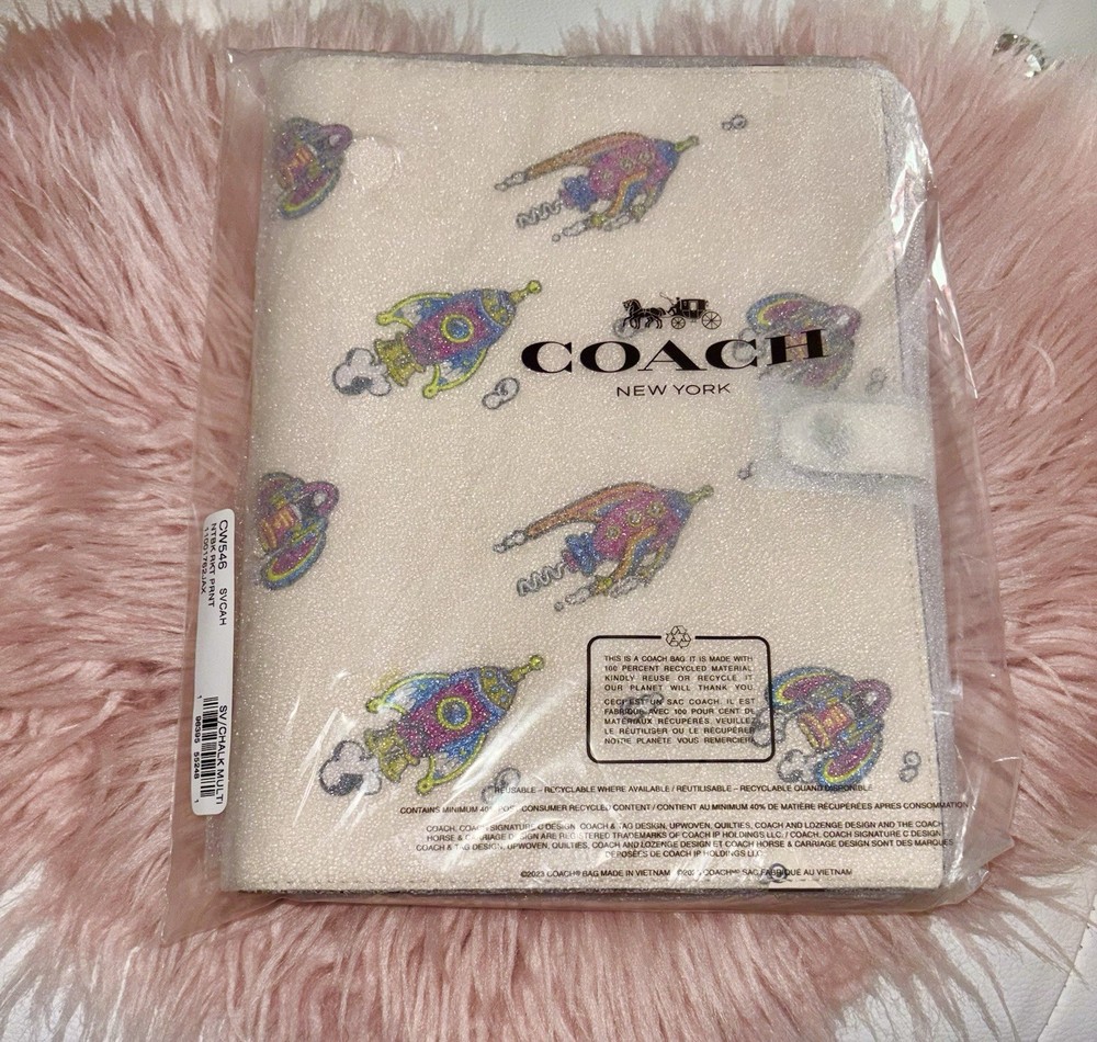 NEW Coach Rocket Print Chalk Multi Refined Pebble Leather Notebook Journal
