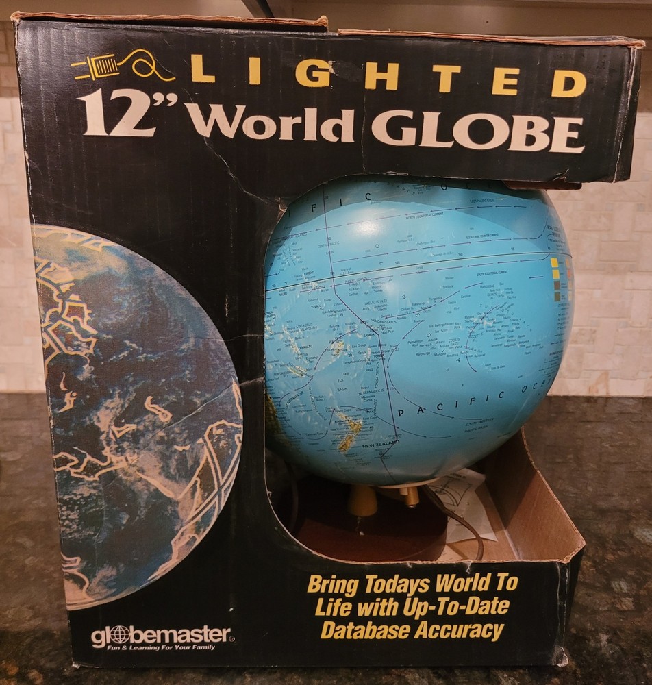 Vintage Replogle 12” Lighted World Globe with box, lightly used