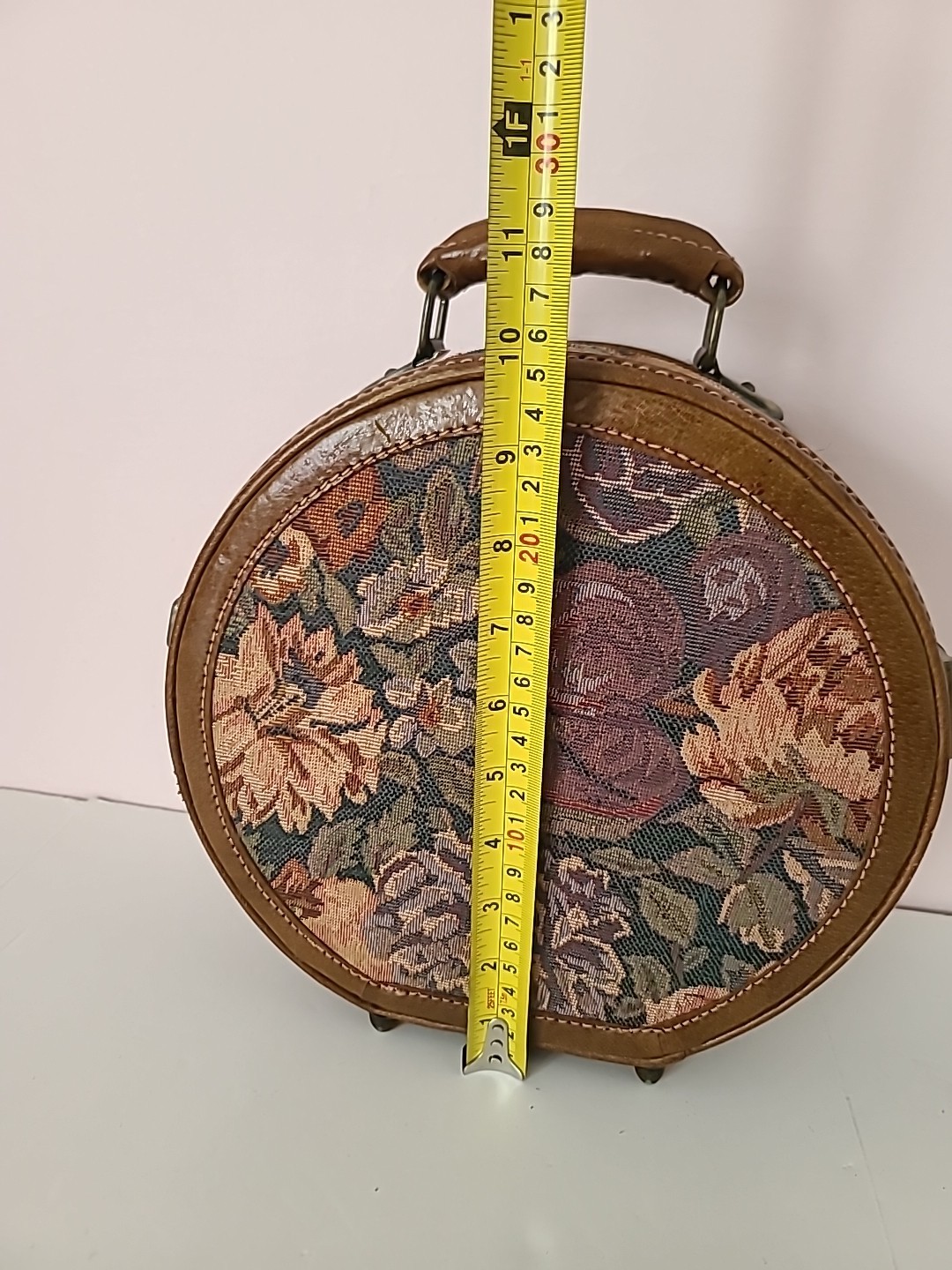 Floral Tapestry Round Train Case Vintage Travel Storage
