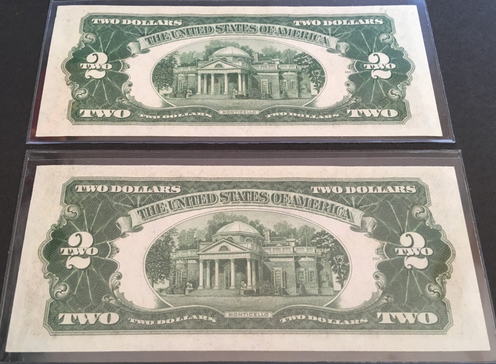 1928 G $2 Red Seal United States Two Consecutive Notes uncirculated
