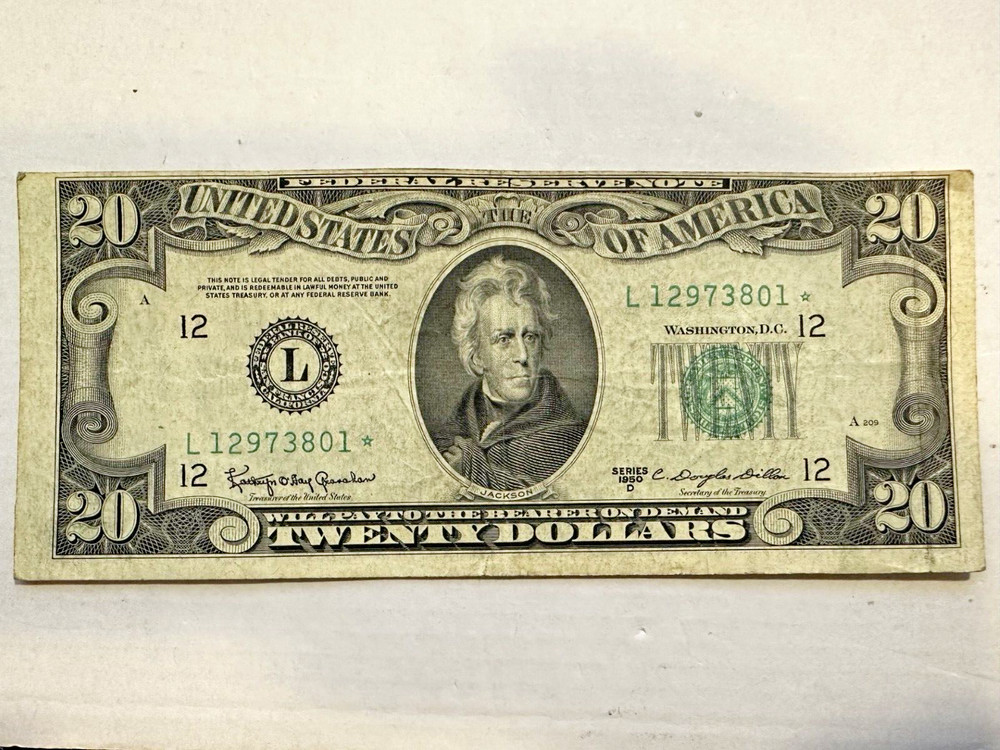$20 dollar bill 1950 miscut error/ Misprint star note circulated good condition