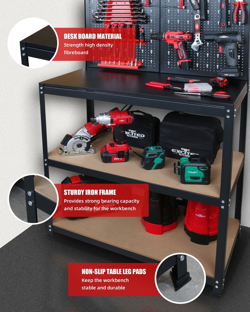 EXCITED WORK Work Bench,Hook Kit for Home Workshop Storage Tool and DIY Projects
