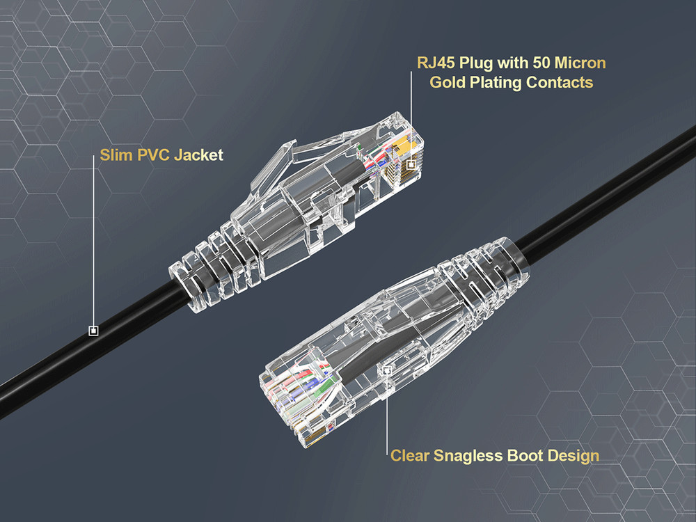 15ft Slim Cat6a 28AWG UTP Ethernet Network Patch Cable, Black