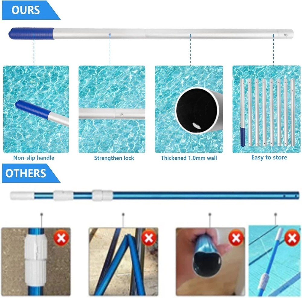 Deep Pool Skimmer Net with Adjustable Aluminum Pole for Efficient Debris Removal