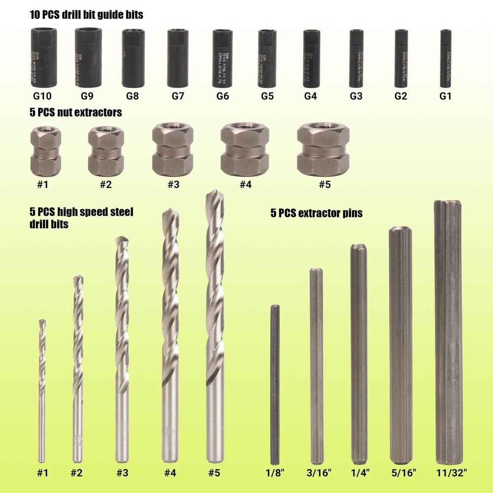 KAKILFOB Broken Bolt Extractor, 25 PCS Extractor Set, Easy Out Drill 25 Count
