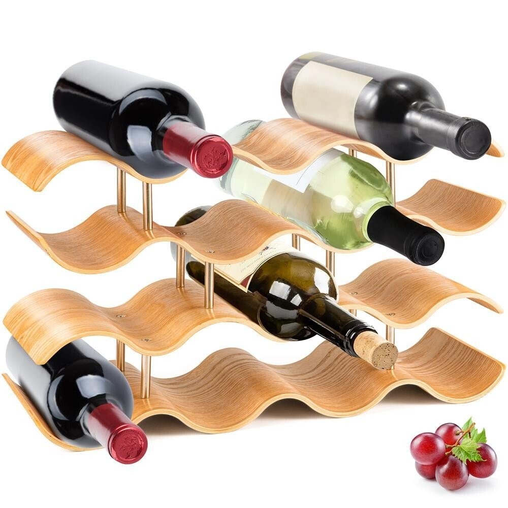 SereneLife 4-Tier Wine Storage Rack w/ 14 Bottle Slots, 4-Tier Modular Wine Disp