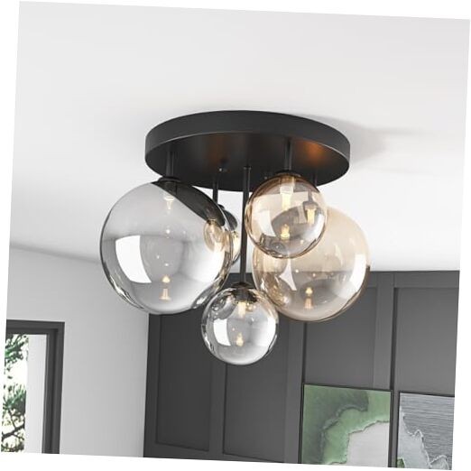 5-Light 17.71 in Black Semi Flush Mount Ceiling Light, Modern Ceiling
