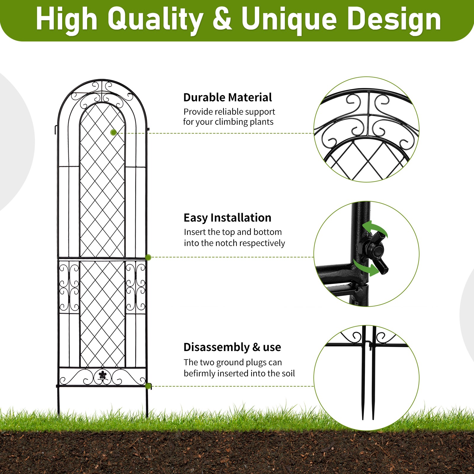 2 Pack 61" x 16" Garden Trellis for Climbing Plants, Outdoor Metal Rustproof