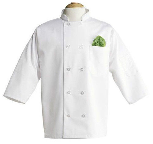 Chef Coat, White, 3/4 Length Sleeves, Plastic Buttons. Size: Large - 410