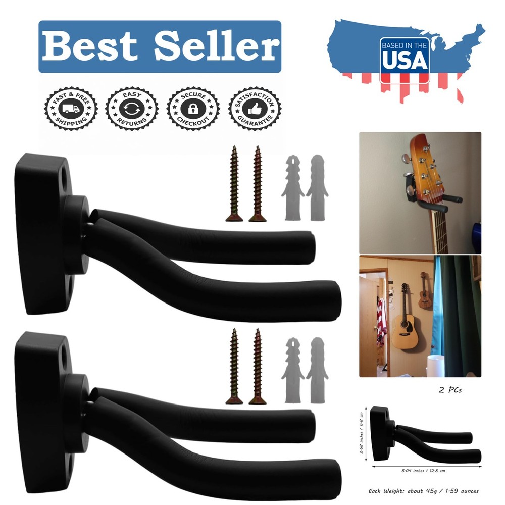 2-Pack Adjustable Guitar Wall Hanger - Stylish Mount for All Instruments