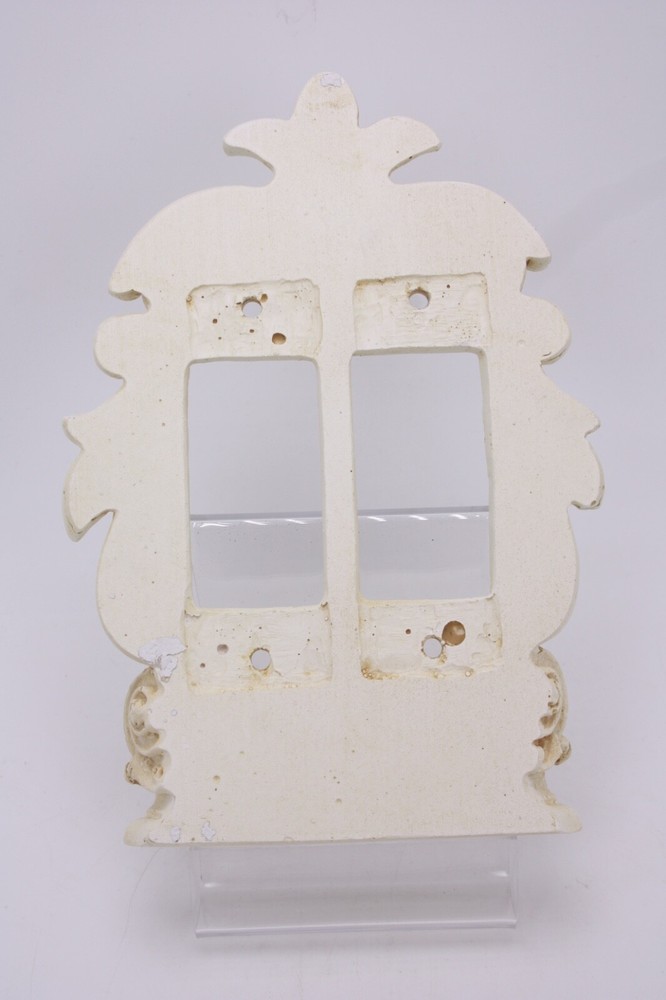 Composite 3D Antique Style Double White Dimmer Light Switch Plate Fleur de Lis