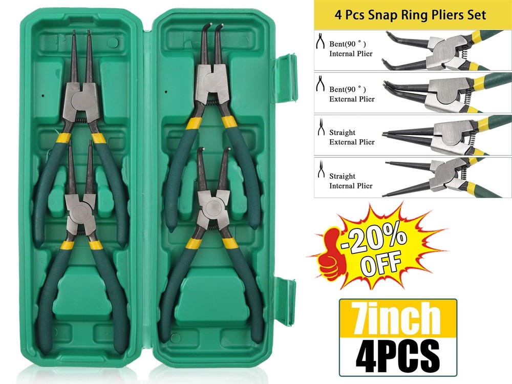 4pc 7" Circlip Plier Snap Ring Pliers Portable Internal External Retaining Clip
