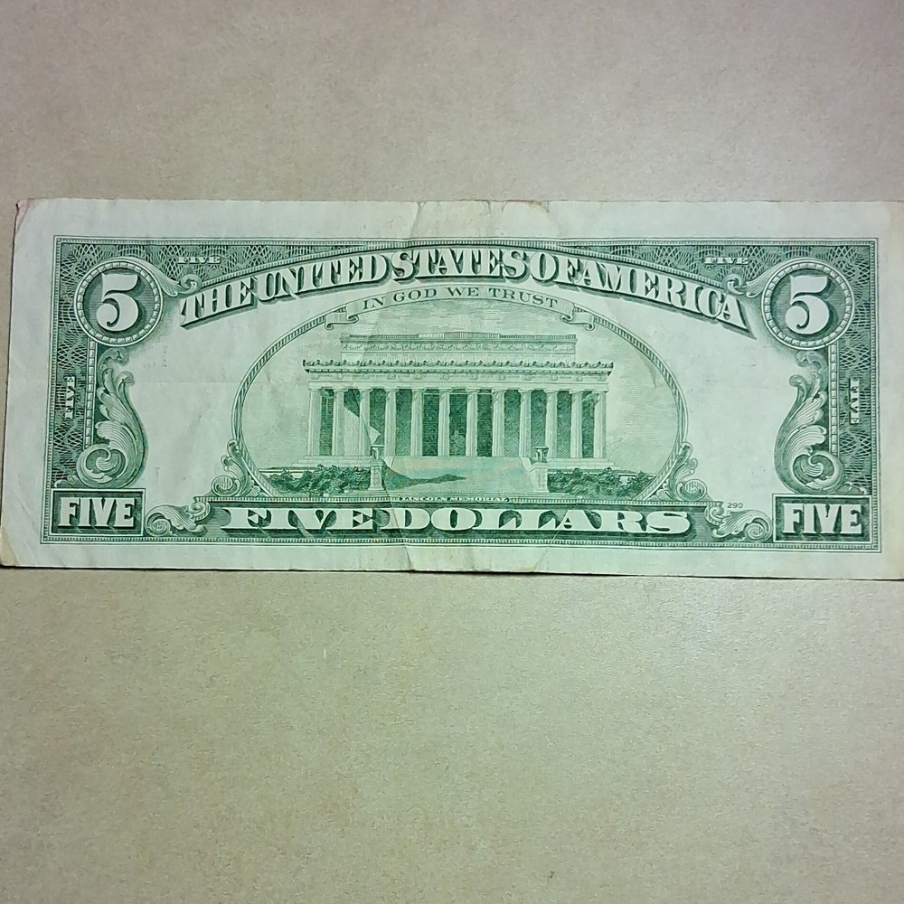 1985 US $5 Federal Reserve Note Error Misaligned Printing Circulated