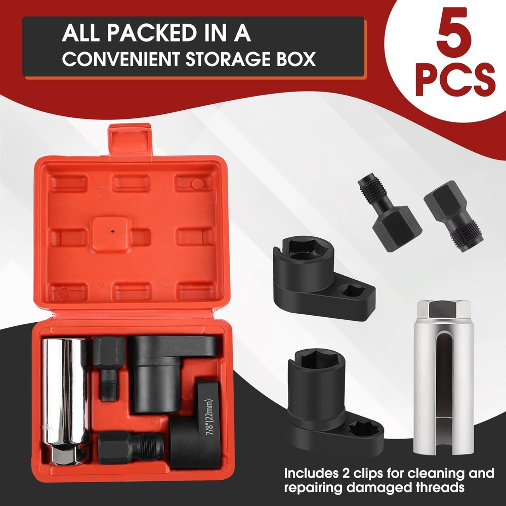 5PCS O2 Oxygen Sensor Socket Set, 3/8 in Drive, 7/8 (22mm), Premium Black