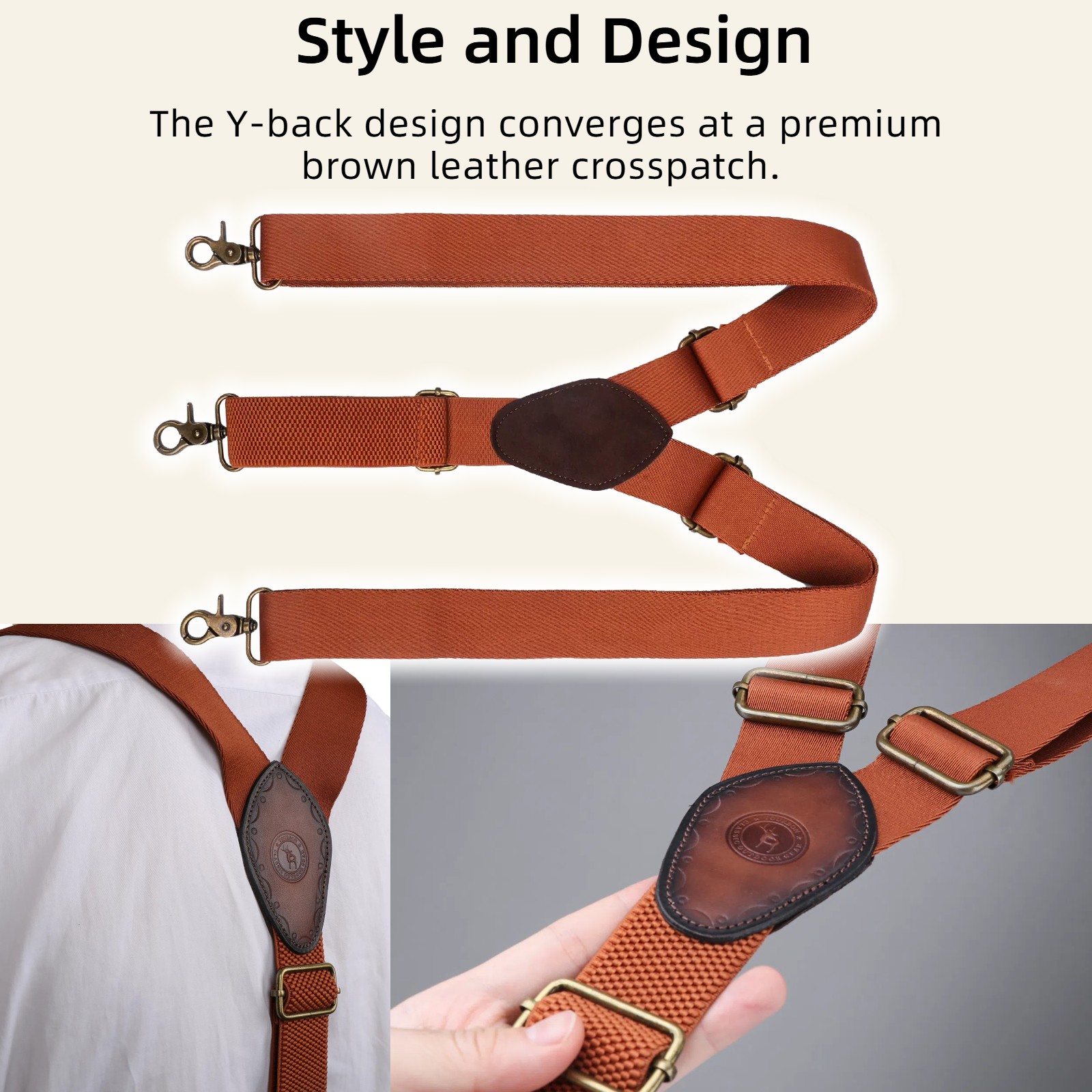 Tourbon Men's Suspenders Y Back Adjustable Y-Shaped Hooks Pants Braces Nonslip