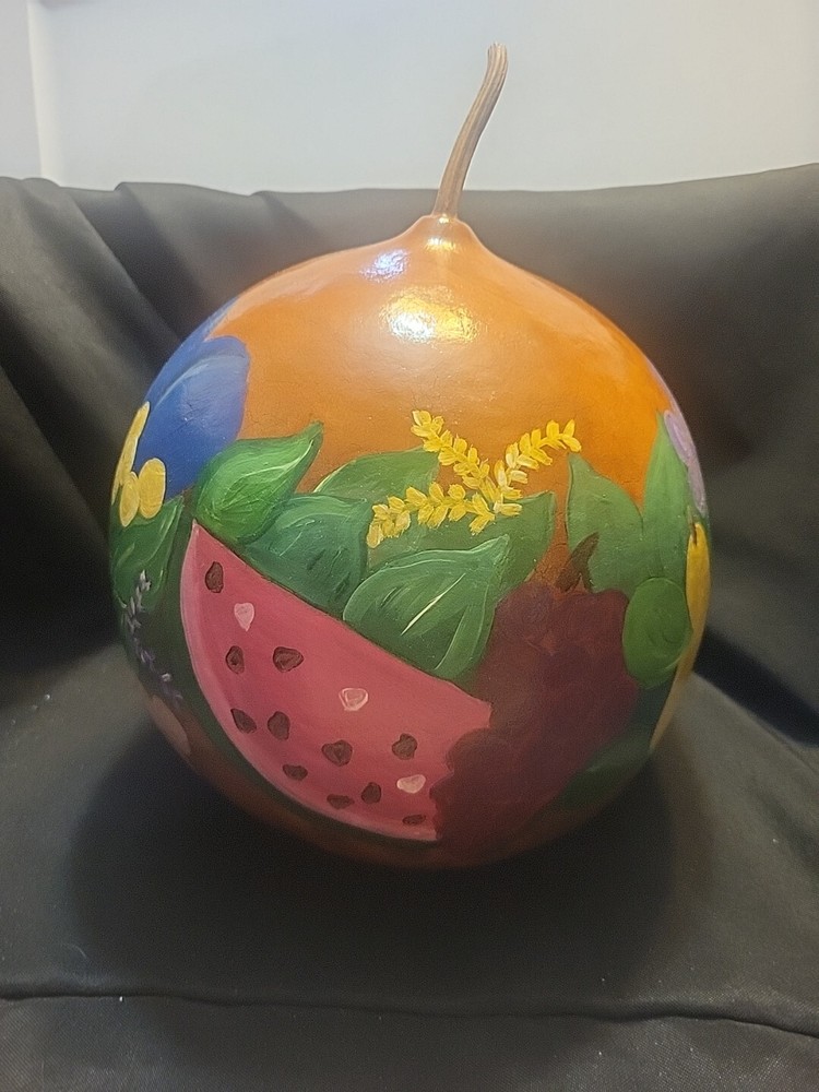 Large Gourd Painted With Fruit