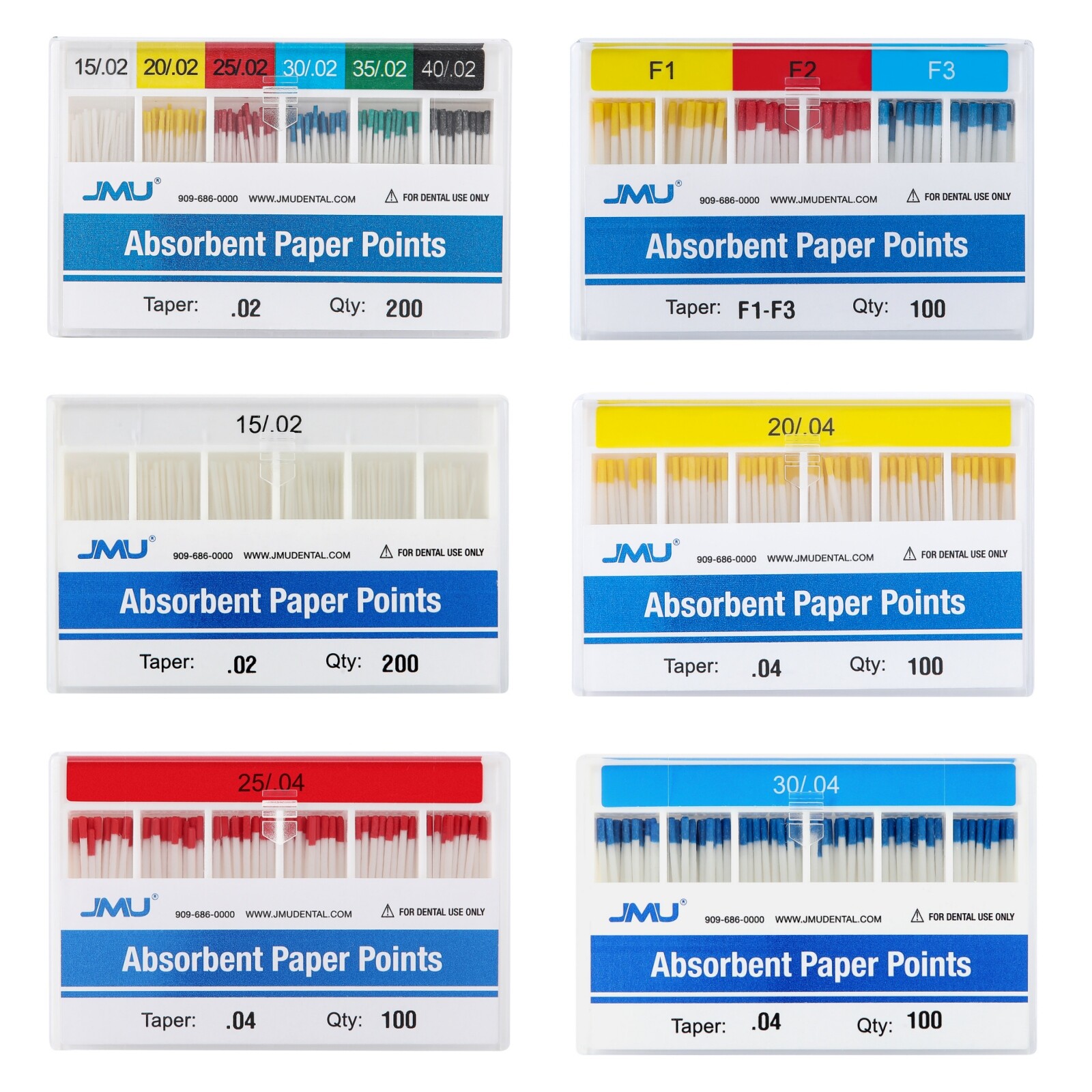 JMU Endo Absorbent Paper Points Taper 02/.04/.06 #15-40 Color Coded, Up to 1000s