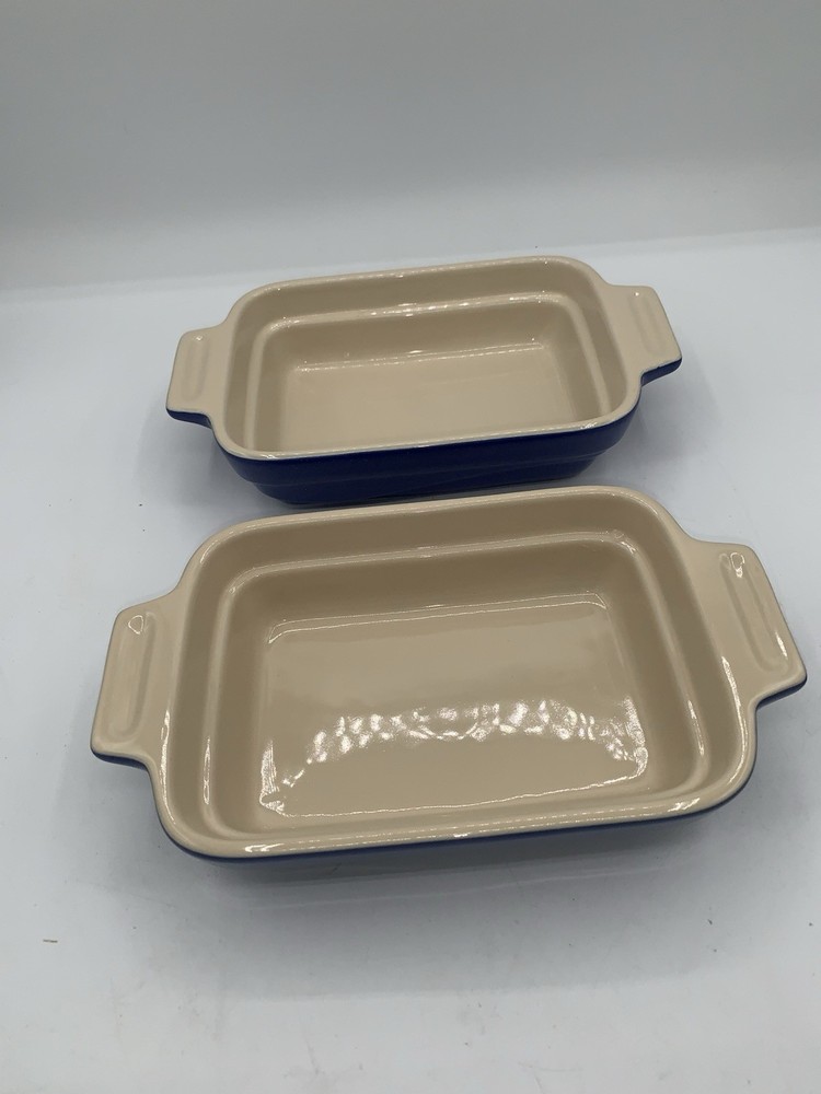 2 Le Creuset 10-40 Small Rectangular Baker Dishes 6 3/4" x 4 3/4" Blue