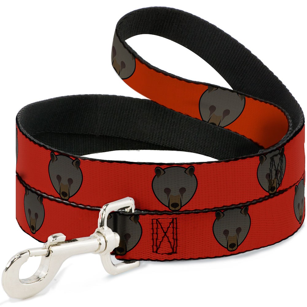 Dog Leash Brown Bear Repeat Orange NARROW 0.5"