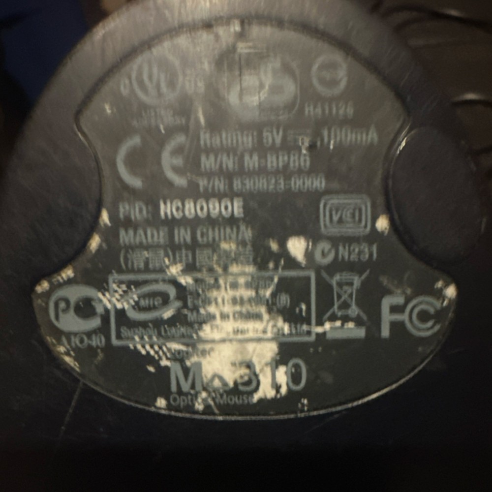 Logitech M310 Optical USB Wired Standard Mouse Scroll Wheel Black Silver