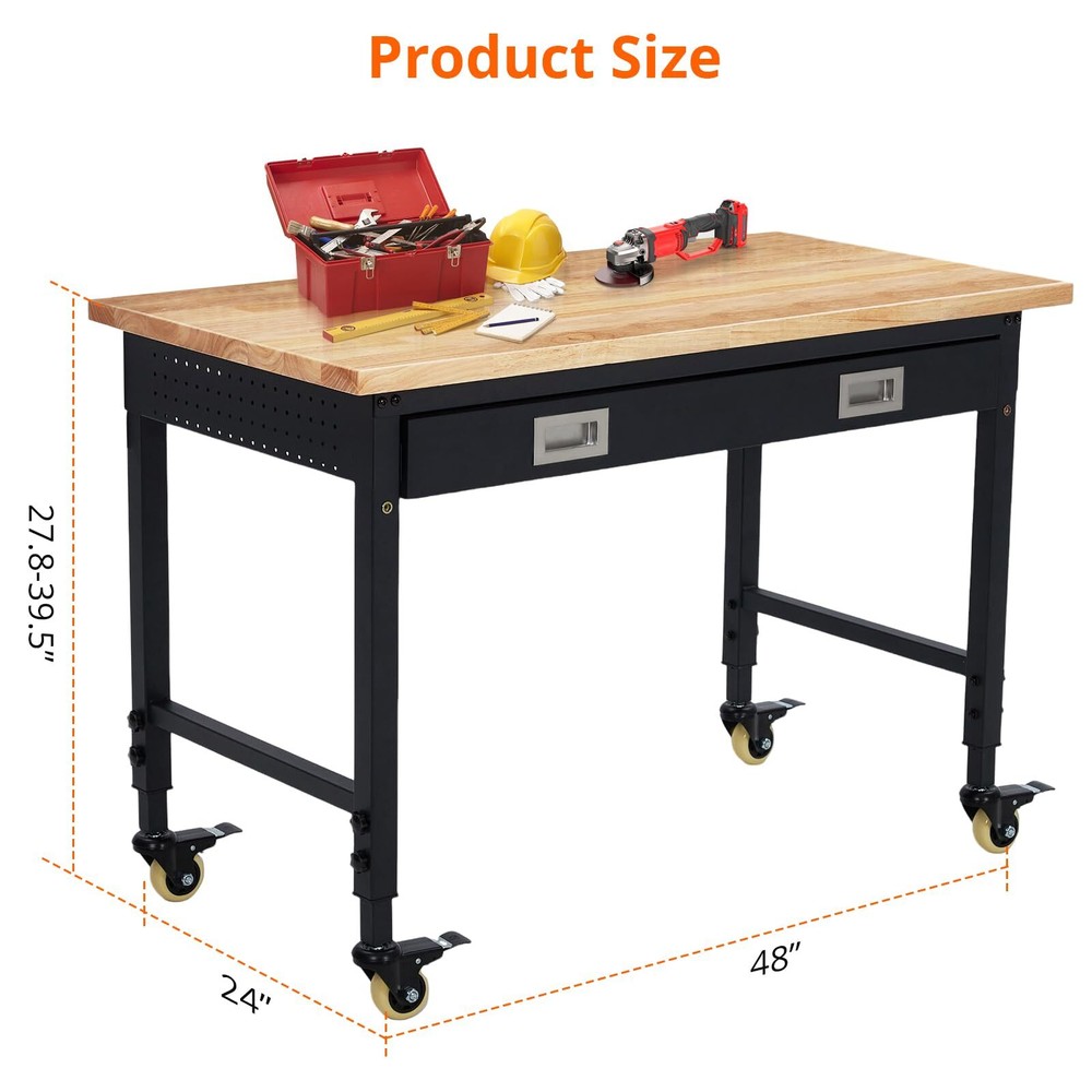 48x24" Workbench Adjustable Height Workstation w/ Drawer Storage & Power Outlet